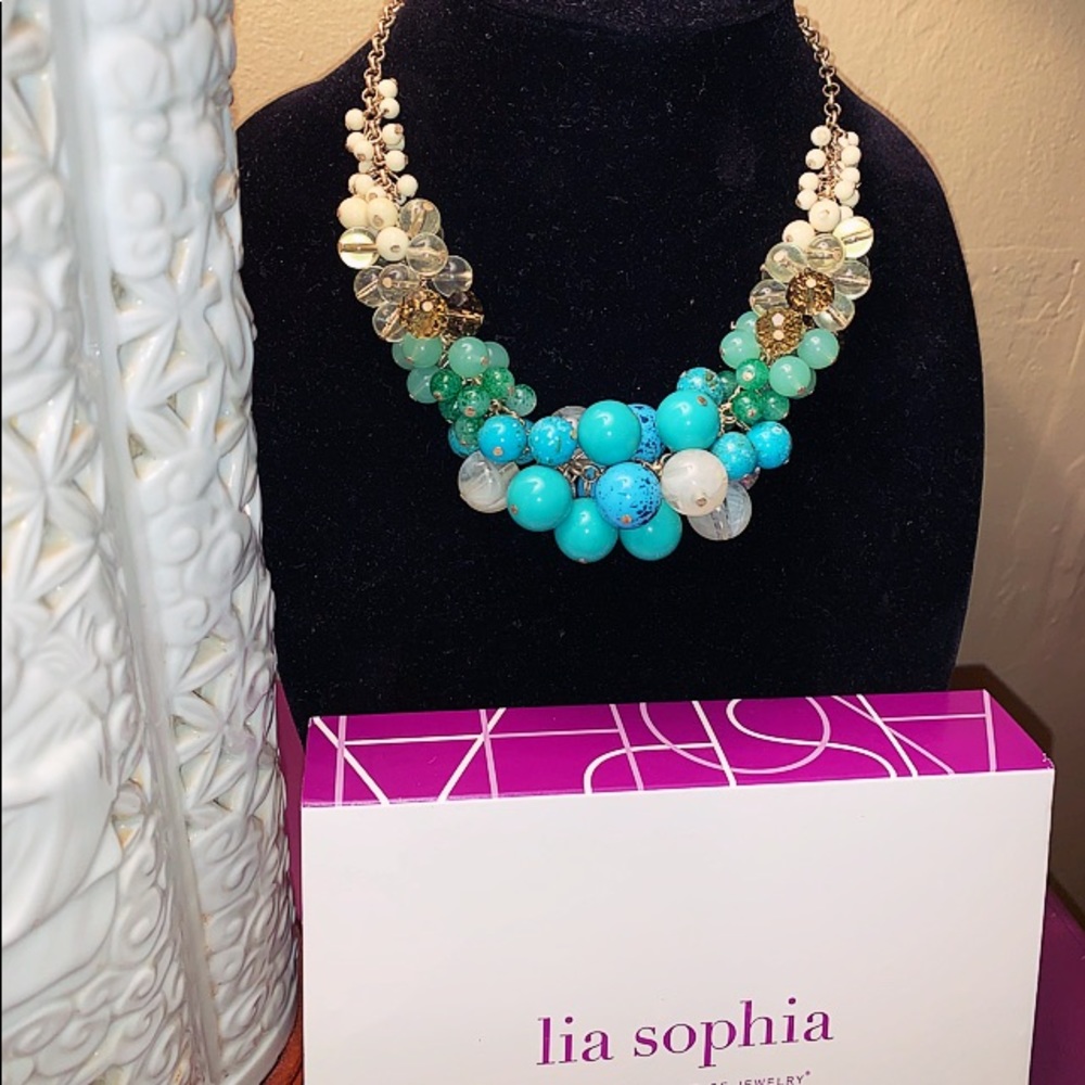Lia Sophia high blue green gold and white Necklace